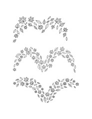 Fototapeta premium Three of autumn leaf arrangements, black line style, arranged in chevron shapes, isolated on a white background, for seasonal also, transparent background
