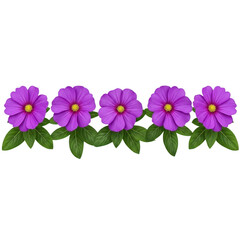 Obraz premium A row of vibrant purple flowers with green stems and leaves