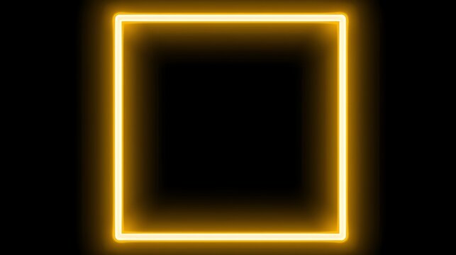 Yellow square shape symbol logo with outline neon glow and border frame on white background background for box clipart profile Stock Illustration