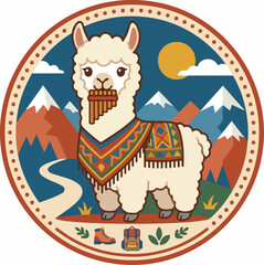 Obraz premium Llama in Mountain Landscape Scene.