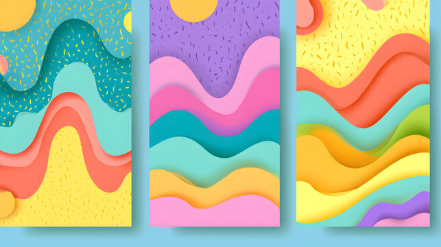 Creative concept of abstract summer bright cover with wavy shapes in pastel colors. Modern design template in trendy geometric style for card or posterfor corporate identity, branding, social media.