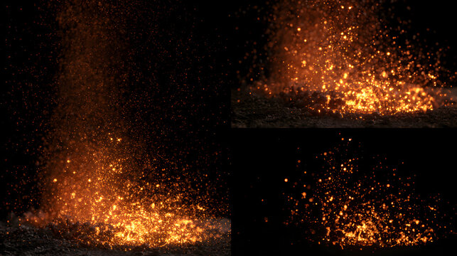 Fire Embers and Spark Shower Overlay, white background and Black Background Versions. Fire embers with floating sparks and particle shower, provided as white background overlay Stock Illustration