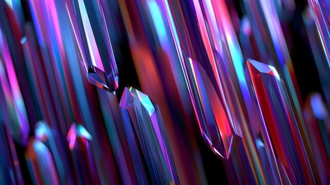 Holographic white background crystal shapes with iridescent neon violet blue red glow on black backdrop cinematic futuristic tech banner design visuals 3d rendering Stock Illustration