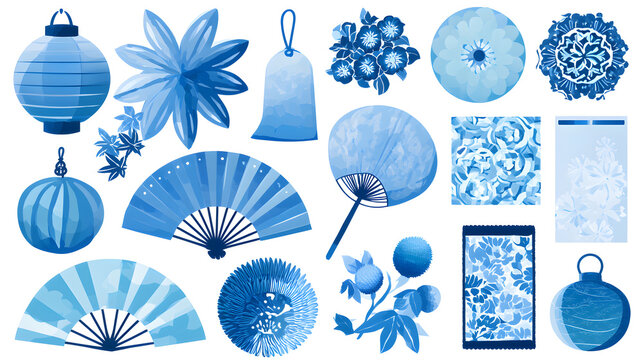 Summer Gift Mid-Year Gift Japanese Style Decoration Material Set (Light Blue) Stock Vector