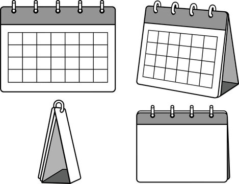 Business Documents Collection - Calendar Black and White Vector Illustration