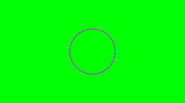 A circular graphic element with small spikes around the edge, isolated on a bright green background.