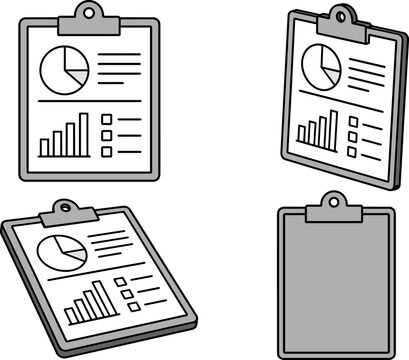 Business Documents Collection - Clipboard Report Black and White Vector Illustration