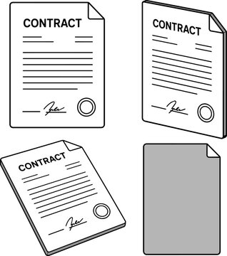 Business Documents Collection - Contract Black and White Vector Illustration