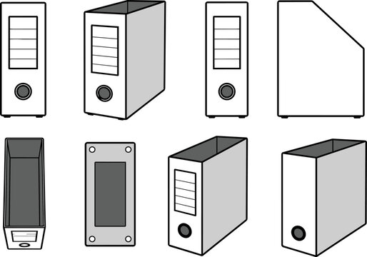 Business Documents Collection - File Box Black and White Vector Illustration.