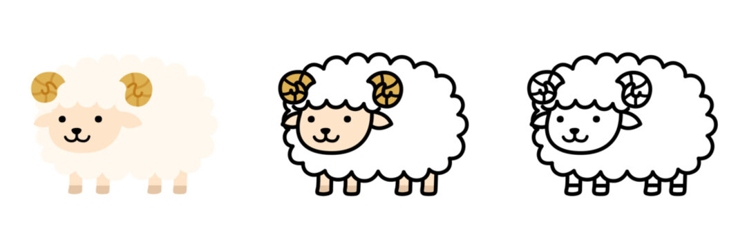 ヒツジのイラストセット ポップでかわいい動物