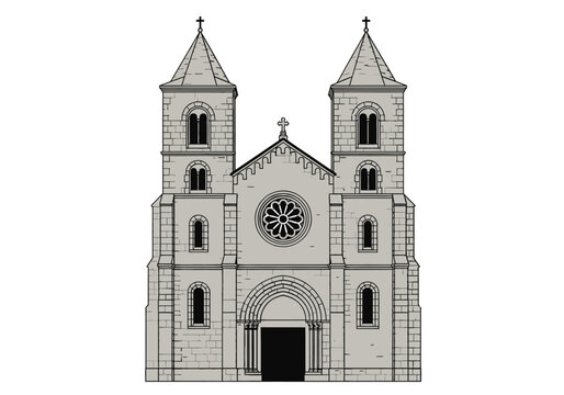 Detailed Architectural Drawing of a Grand Church Facade.