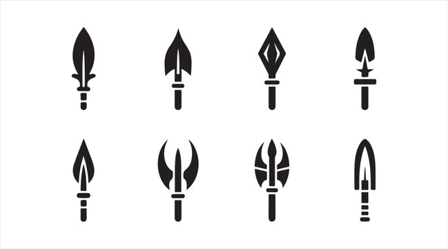 Medieval Weapon Symbol Set with Spear, Halberd and Polearm Vector Icons
