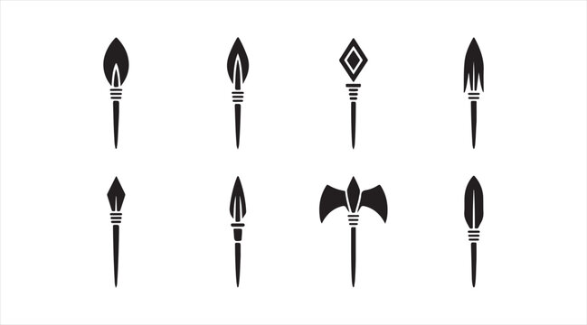 Minimal Black Medieval Spear and Halberd Icon Collection for History and Game Design