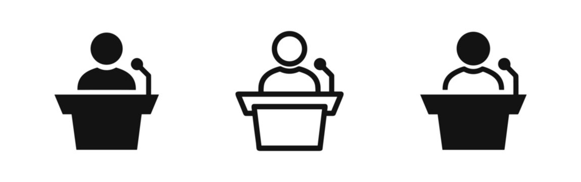 Speaker or person at podium icon set