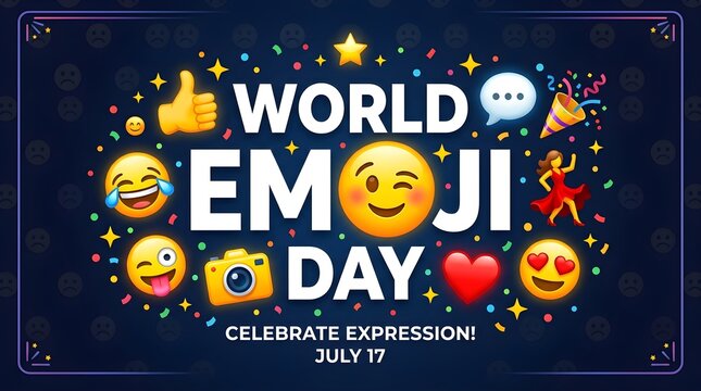 World emoji day celebration concept on blue pattern background
