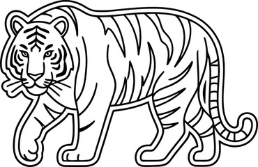 Outline Tiger Illustration - Walking Big Cat, Striped Predator Art © Matcha