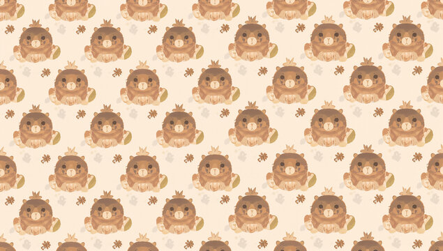 Cute cartoon bear pattern with small floral elements and a crown