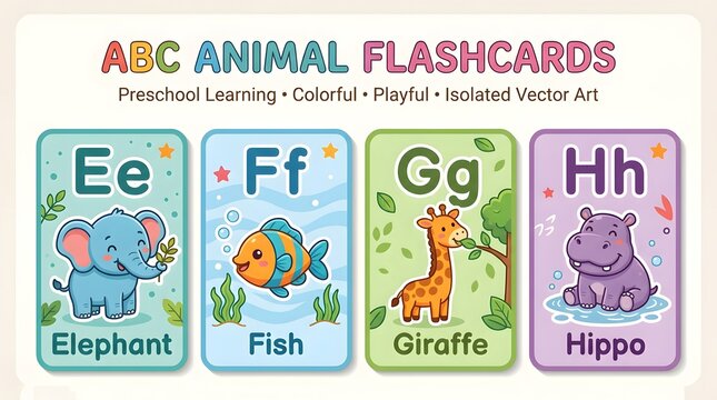 Animal Alphabet Flash Cards Vector Collection