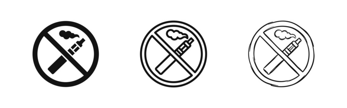 No vaping electronic cigarette prohibited sign icon set