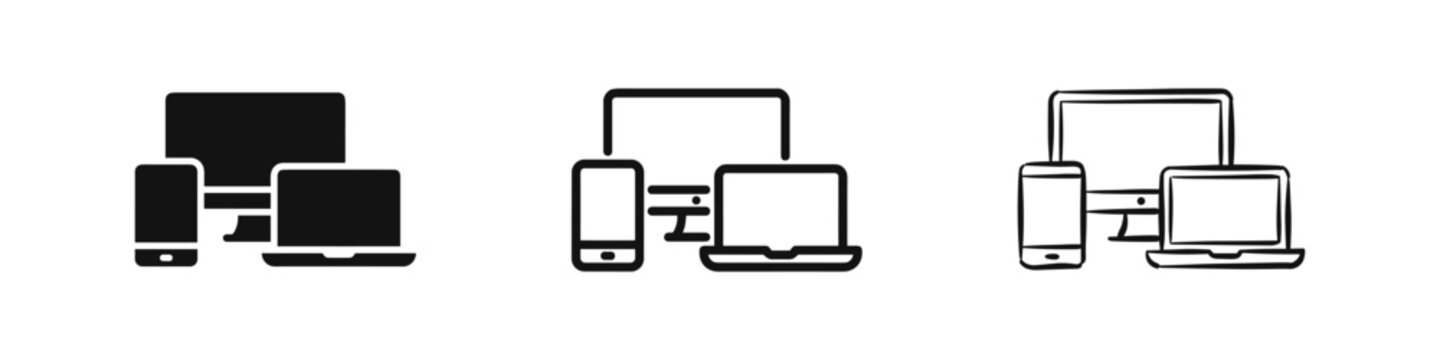 Responsive web design icons: desktop, tablet, and phone, in three styles