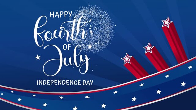 4th of july celebration with balloons, fireworks, american flag, and stars. Suitable for holiday designs, social media posts.