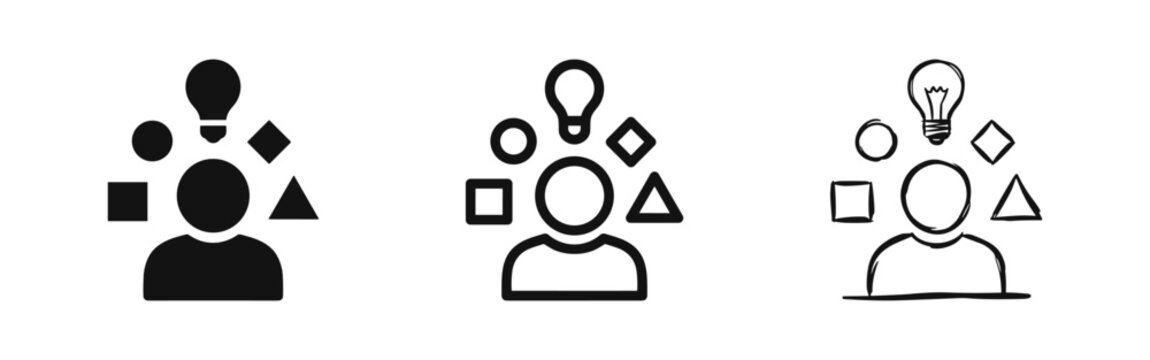 Creative thinking concept icon set, brain storming and ideas symbol