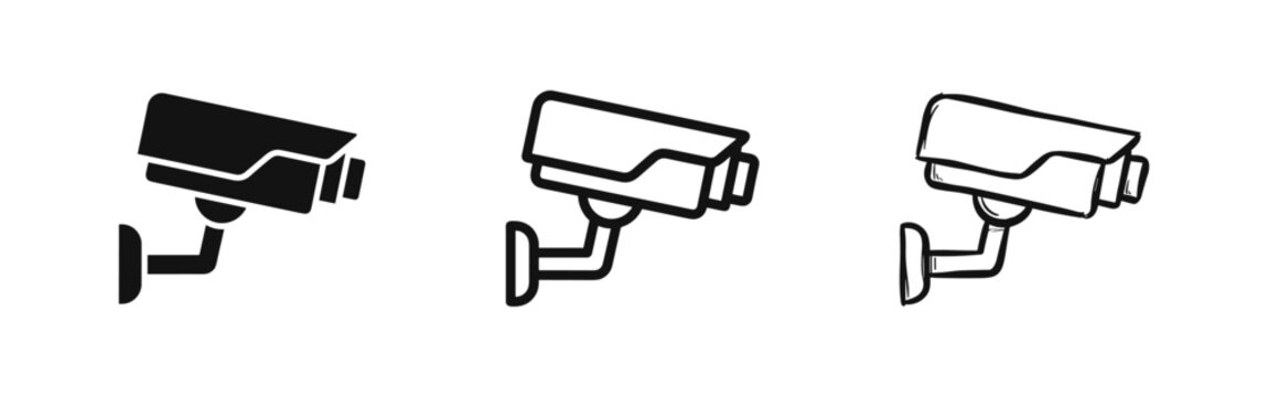 CCTV security camera icon set, surveillance and monitoring symbol