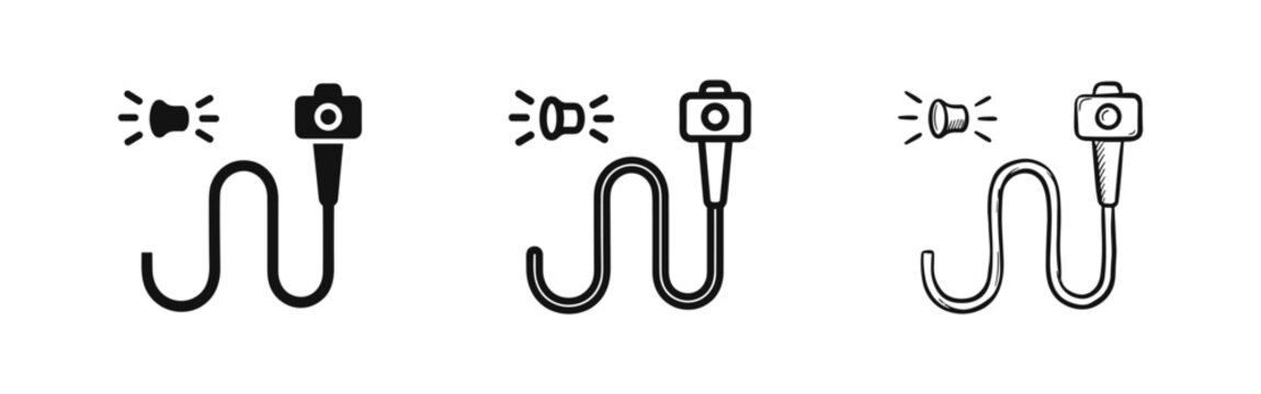 Medical Endoscope Icon Set in Solid, Outline, and Sketch Styles
