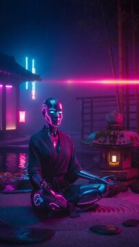 Cyberpunk Futurist Analyzing Digital Data.