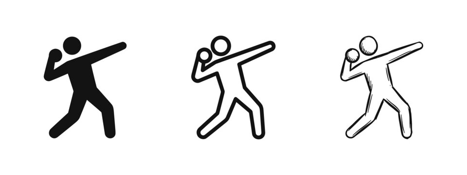 Shot Put Sport Icon Set. Athlete Throwing a Shot Put Symbol in Glyph, Outline, and Hand-Drawn Style. Track and Field Vector.