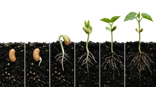 Stages of Bean Seed Germination and Growth