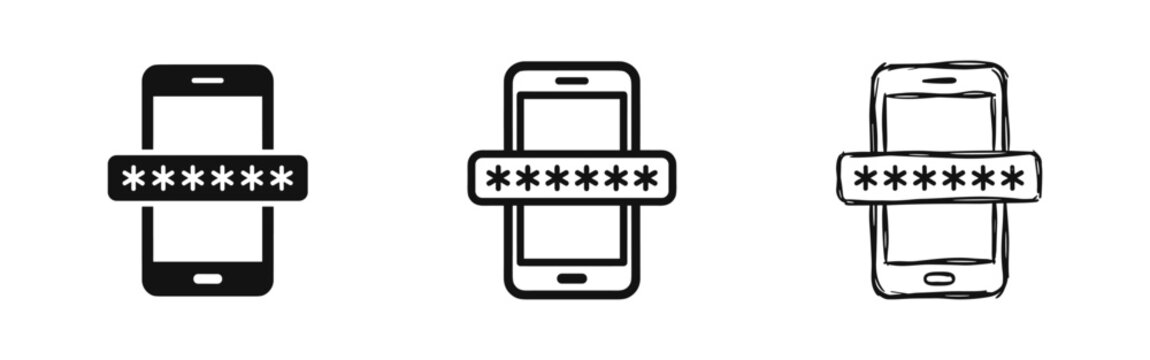 Smartphone security password icon set, mobile phone access code