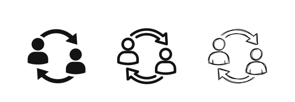 People swapping icons, exchange, user interaction, partnership, communication, sync, workflow, connection