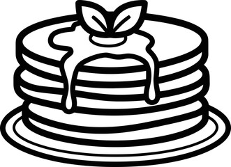 Stack of Pancakes with Syrup Drizzle and Mint Leaves - Line Art Illustration © Sky