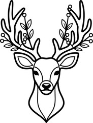 Fototapeta premium Elegant Deer Head Silhouette with Botanical Antlers - Minimalist Line Art