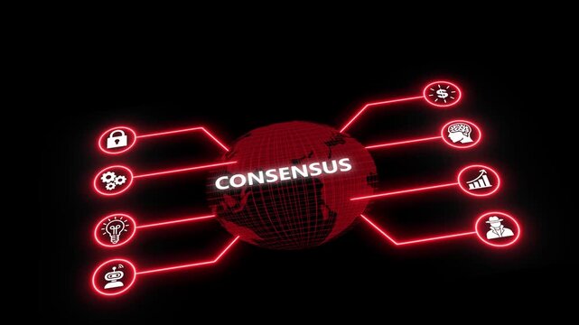 Digital consensus concept with red glowing global network and business