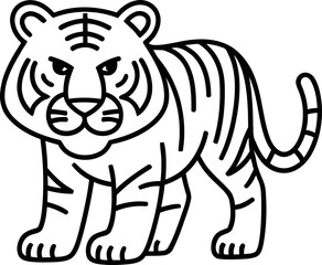Stylized Tiger Illustration, Bold Line Art, Majestic Feline Icon © Sky