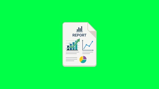 Data Analysis Report Animated on a Green Screen for Business Finance Presentation Showcasing Growth and Statistics