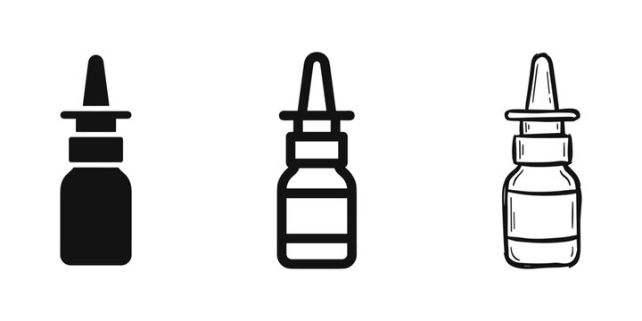 Nasal Spray Medical Bottle Icon Set