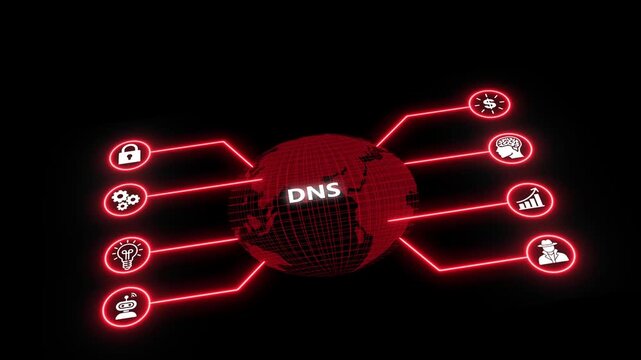 Dns network security concept with red digital globe and cyber