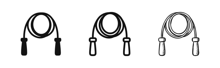 Set of jump rope icons in flat, outline, and sketch style © drawing lines