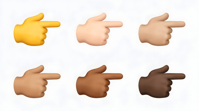 Pointing Fingers in Solidarity: A collage of six emoji hands, each with a different skin tone, point decisively to the right, symbolizing direction, choice, or unity in diversity.