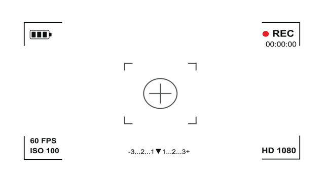 Camera Viewfinder Interface with Video Recording Settings and Indicators on Screen Display