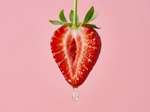 Succulent Strawberry Half Dripping Clear Liquid