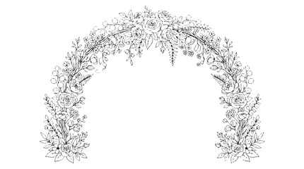 Vintage floral arch vector illustration, hand drawn botanical wedding frame, elegant black and white flower border for invitations and greeting cards © Toqeer