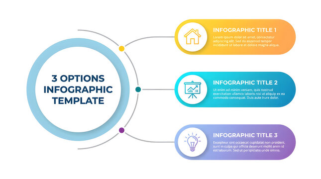 Infographic Template with 3 Options: A modern and clean infographic template displays three distinct options with icons and space for text, perfect for presentations and data visualization.