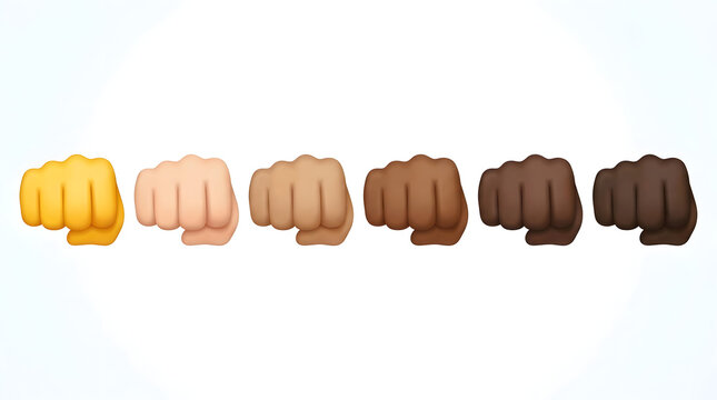 Fist Bump Diversity: A powerful visual representation of unity and solidarity, showcasing a diverse range of skin tones in a series of fist bump emojis, symbolizing togetherness and equality.
