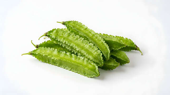 Fresh Green Winged Beans on White Background