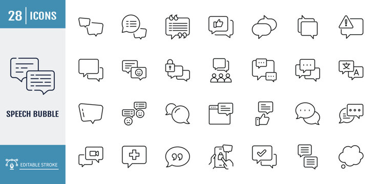 speech bubble icon set. outline icon set. editable stroke. vector illustration