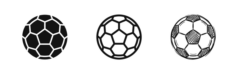 Naklejka premium Set of three soccer ball icons in different art styles